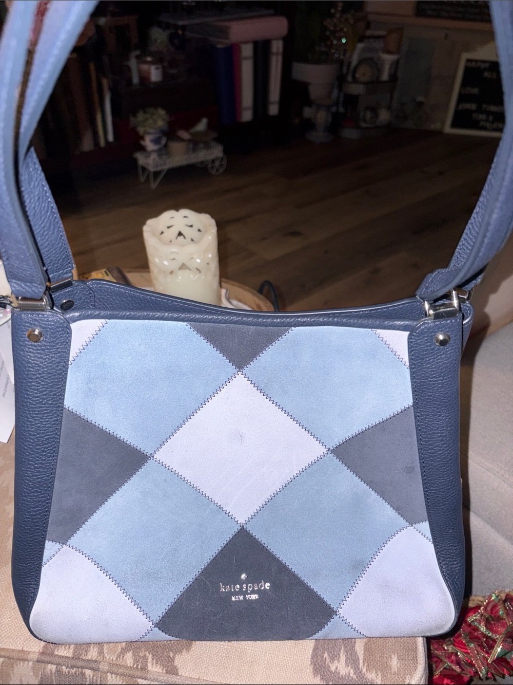 Gorgeous suede and leather Kate Spade Blue & Gray Patchwork Leather Shoulder Bag